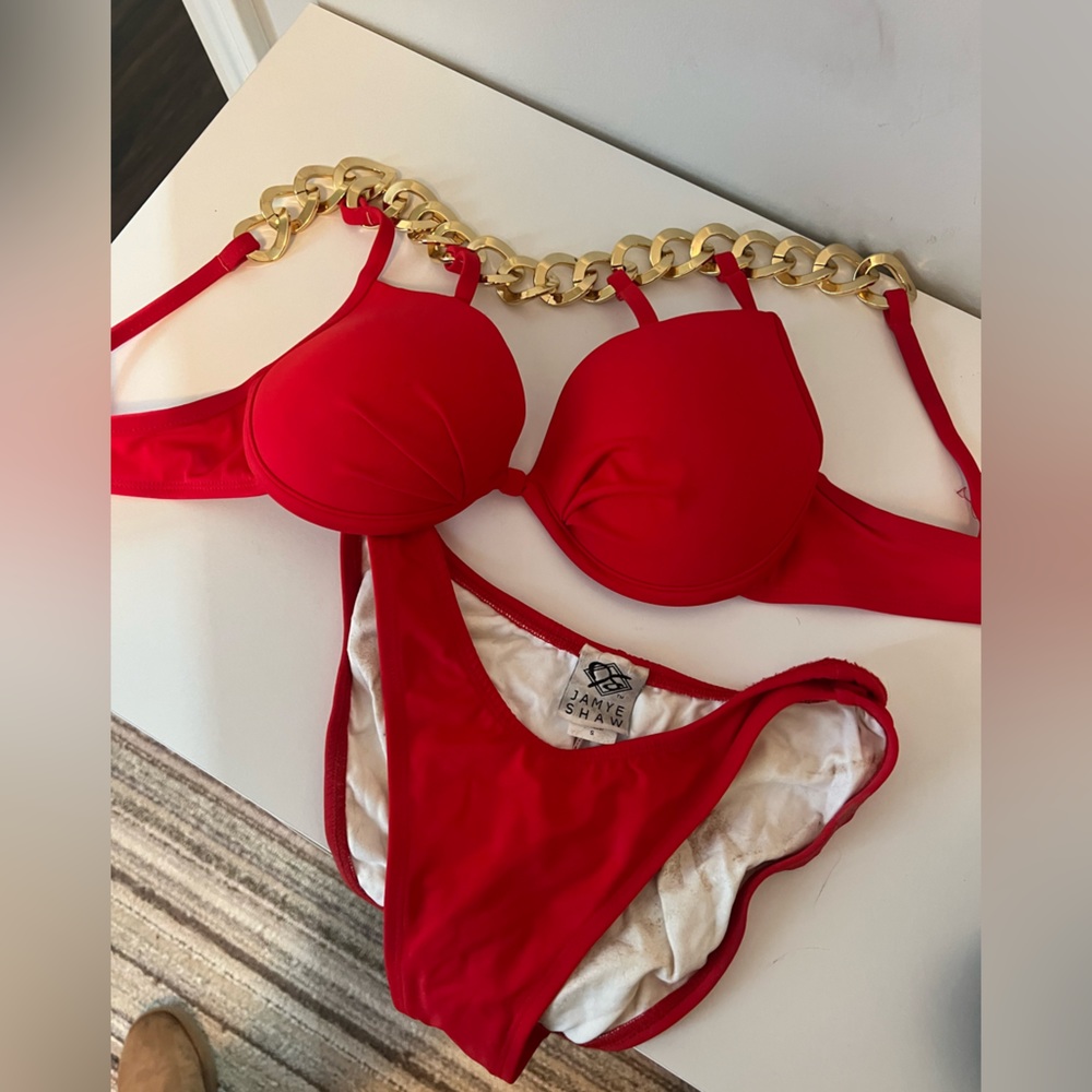 Red Jamye Shaw swimsuit with chain detail